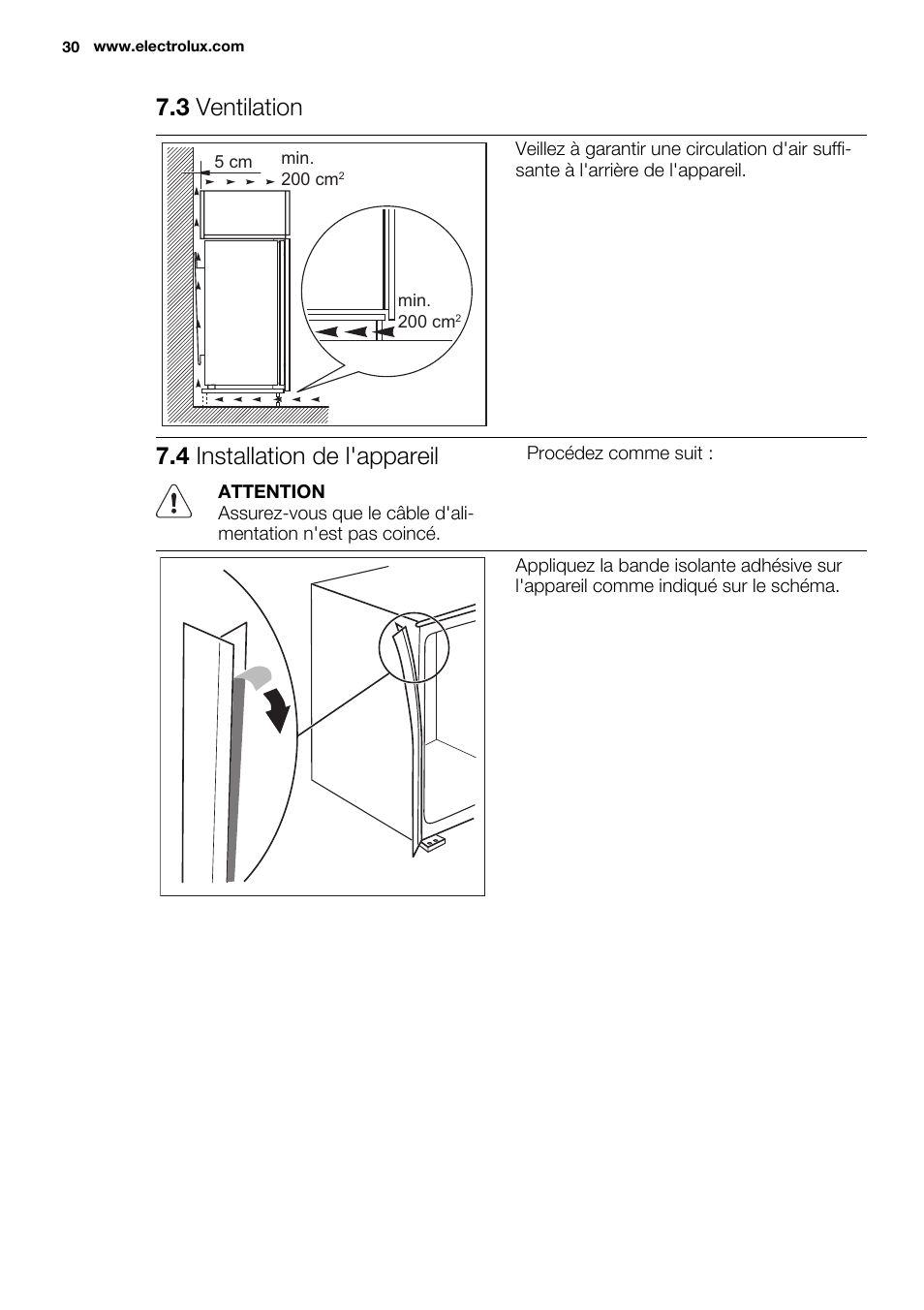 3 ventilation, 4 installation de l'appareil | Electrolux ERX3313AOX User Manual | Page 30 / 72