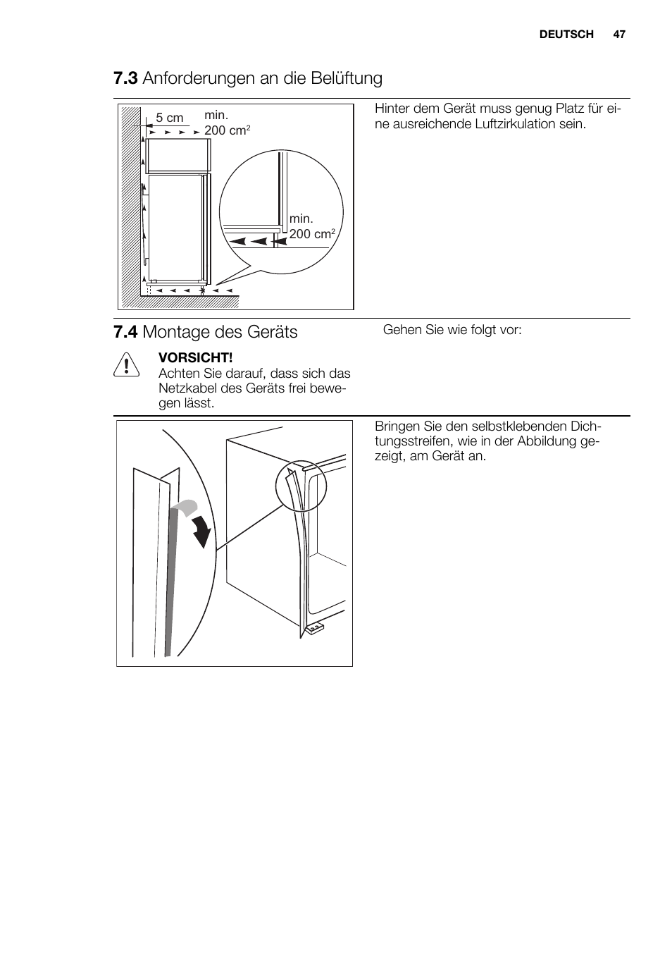 3 anforderungen an die belüftung, 4 montage des geräts | Electrolux ERX3313AOX User Manual | Page 47 / 72