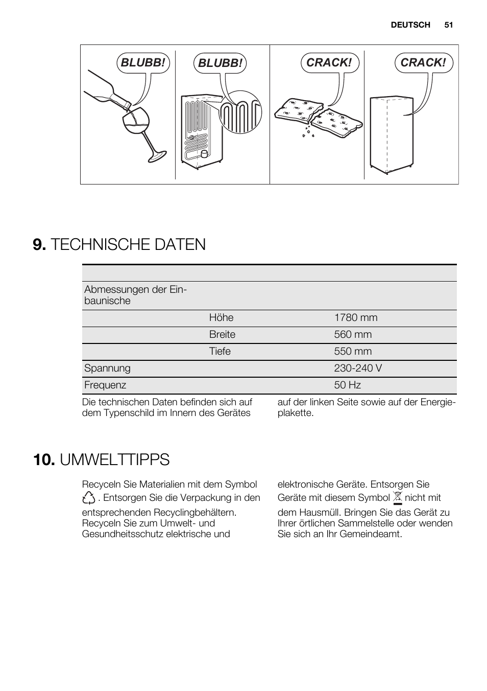 Technische daten, Umwelttipps | Electrolux ERX3313AOX User Manual | Page 51 / 72