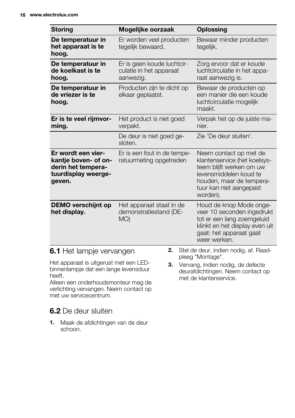1 het lampje vervangen, 2 de deur sluiten | Electrolux ENG2917AOW User Manual | Page 16 / 92