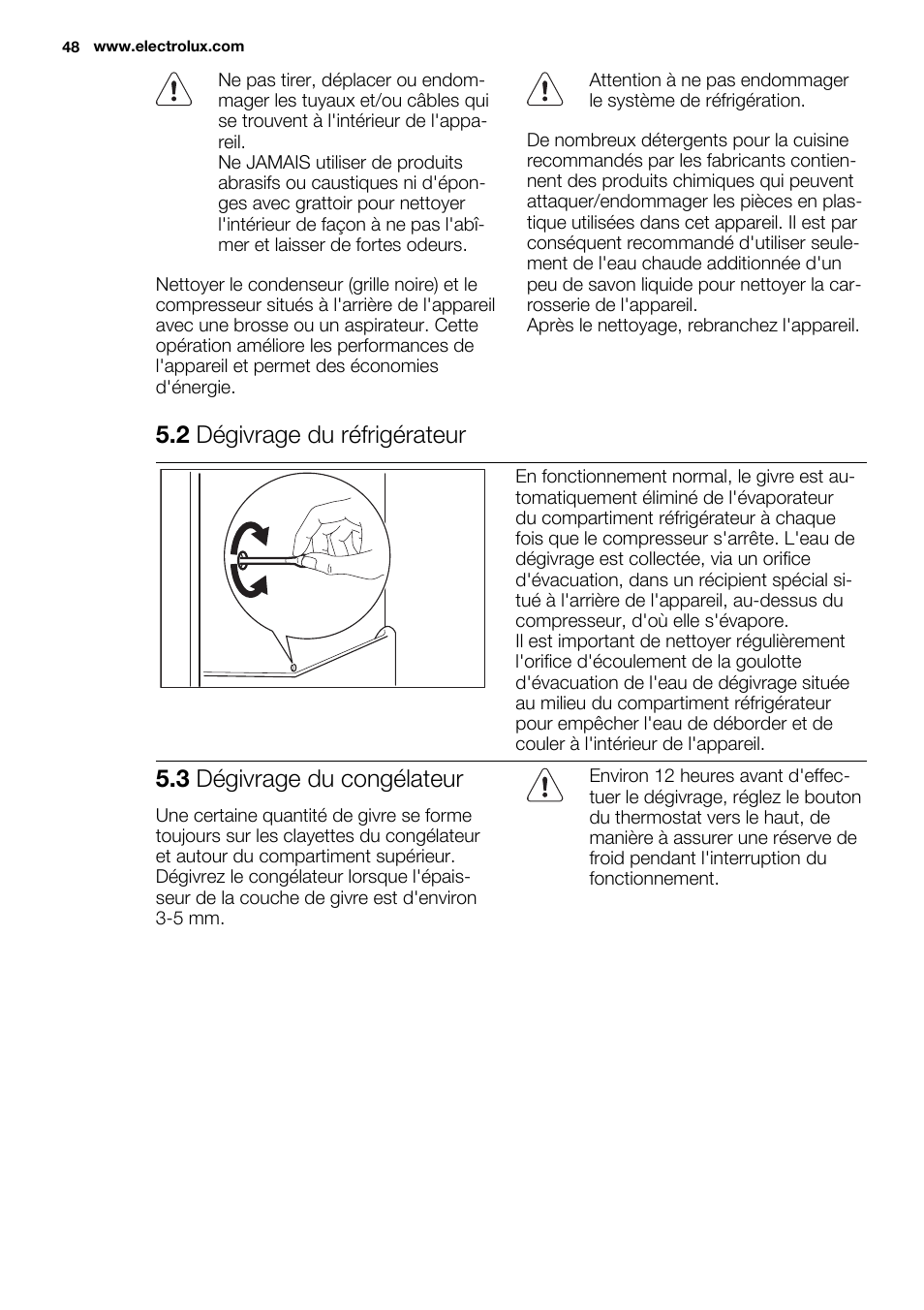 2 dégivrage du réfrigérateur, 3 dégivrage du congélateur | Electrolux ENG2917AOW User Manual | Page 48 / 92