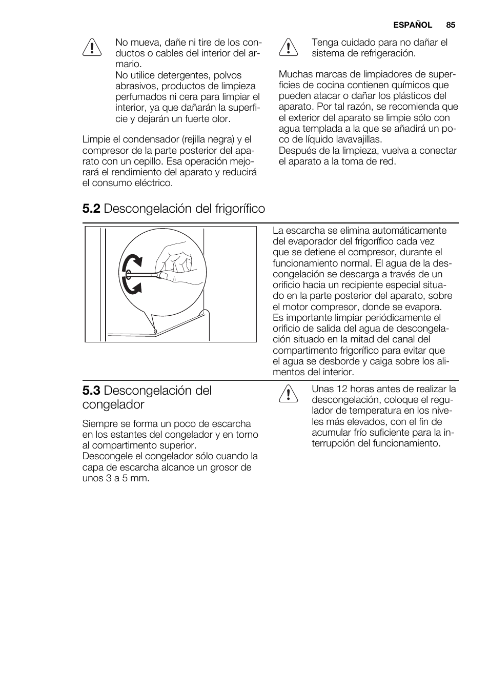 2 descongelación del frigorífico, 3 descongelación del congelador | Electrolux ENG2917AOW User Manual | Page 85 / 92