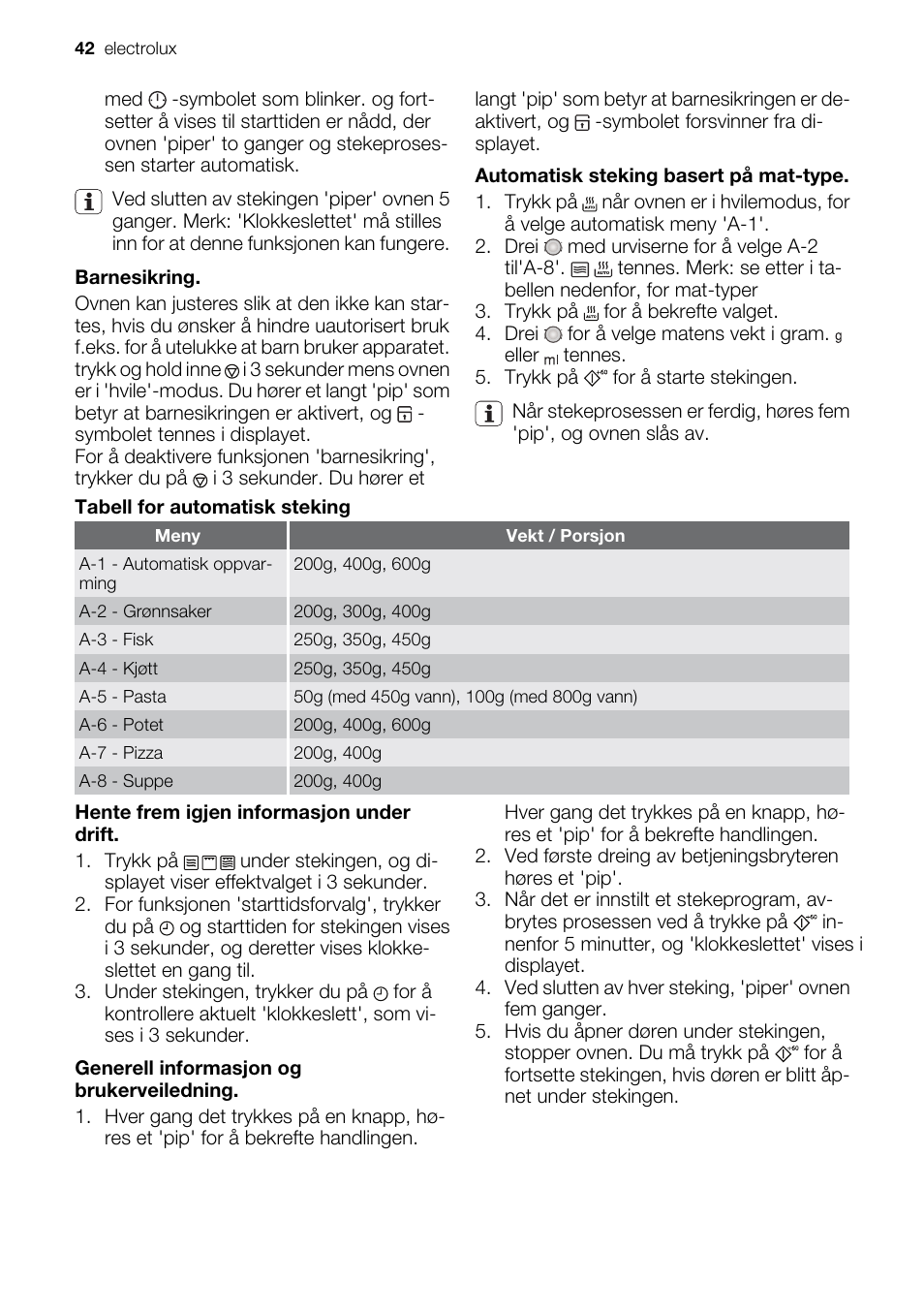 Electrolux EMS20300OX User Manual | Page 42 / 88