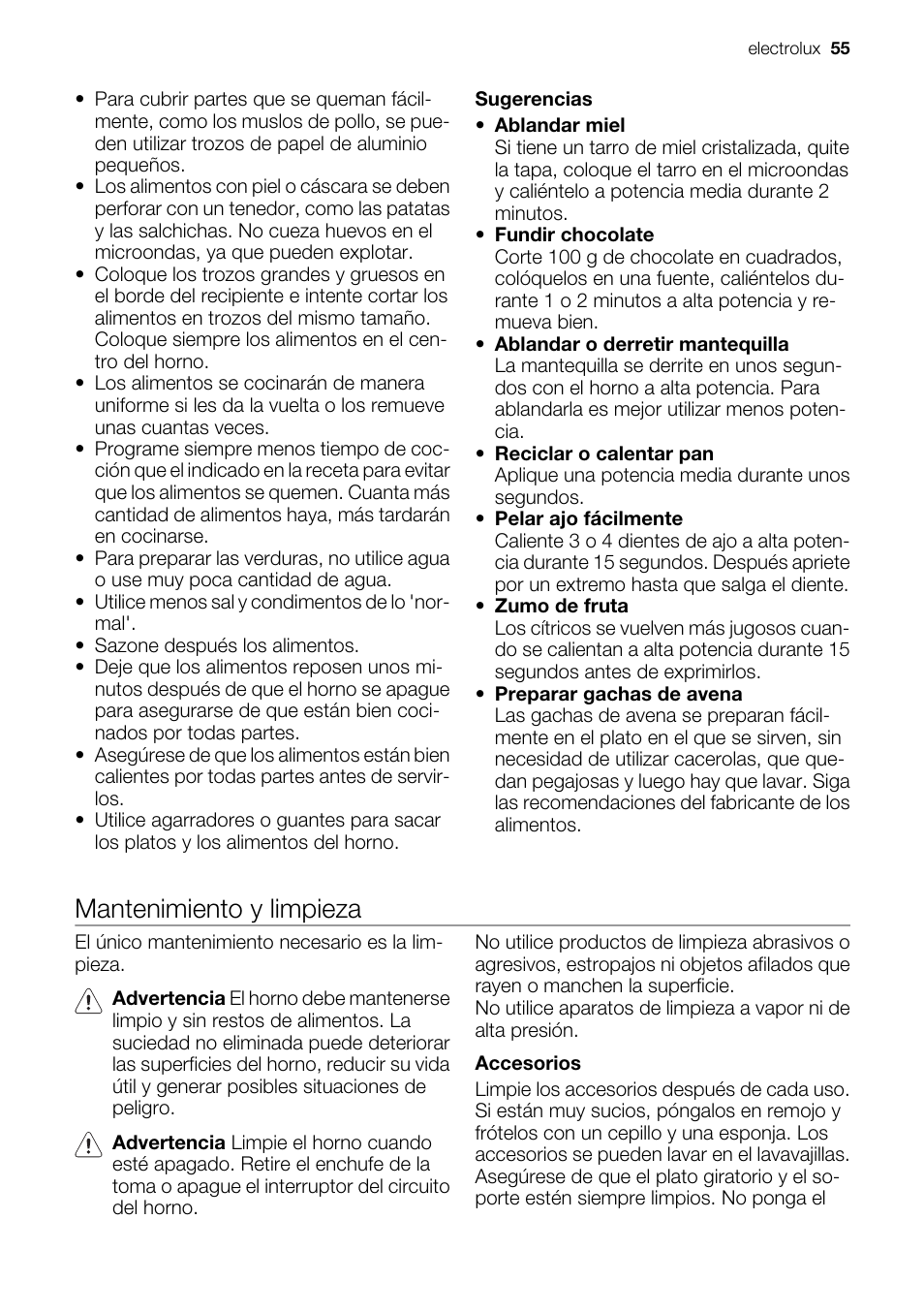 Mantenimiento y limpieza | Electrolux EMS20300OX User Manual | Page 55 / 88