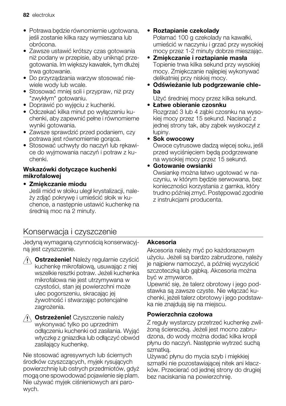 Konserwacja i czyszczenie | Electrolux EMS20300OX User Manual | Page 82 / 88