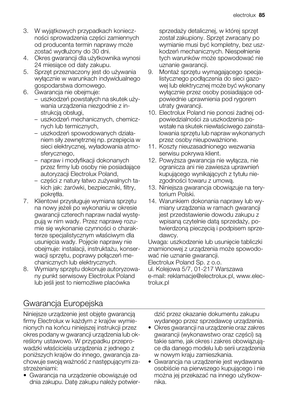 Gwarancja europejska | Electrolux EMS20300OX User Manual | Page 85 / 88