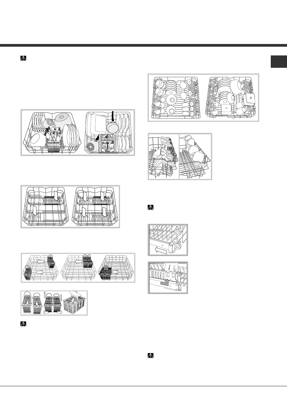 Charger les paniers, Panier inférieur et panier à couverts, Panier supérieur | Hotpoint Ariston LFTA+ M174 A User Manual | Page 29 / 84