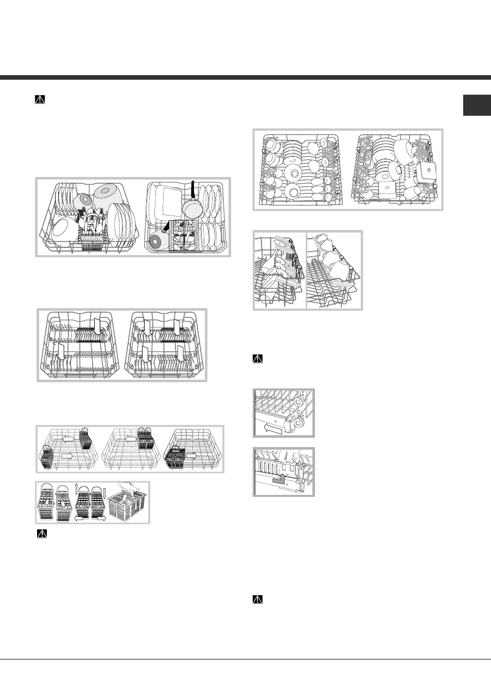 Caricare i cestelli, Cesto inferiore e cestino posate, Cesto superiore | Hotpoint Ariston LFTA+ M174 A User Manual | Page 5 / 84