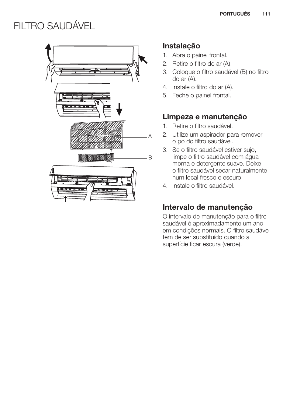 Filtro saudável | Electrolux EXH12HL1WE User Manual | Page 111 / 112