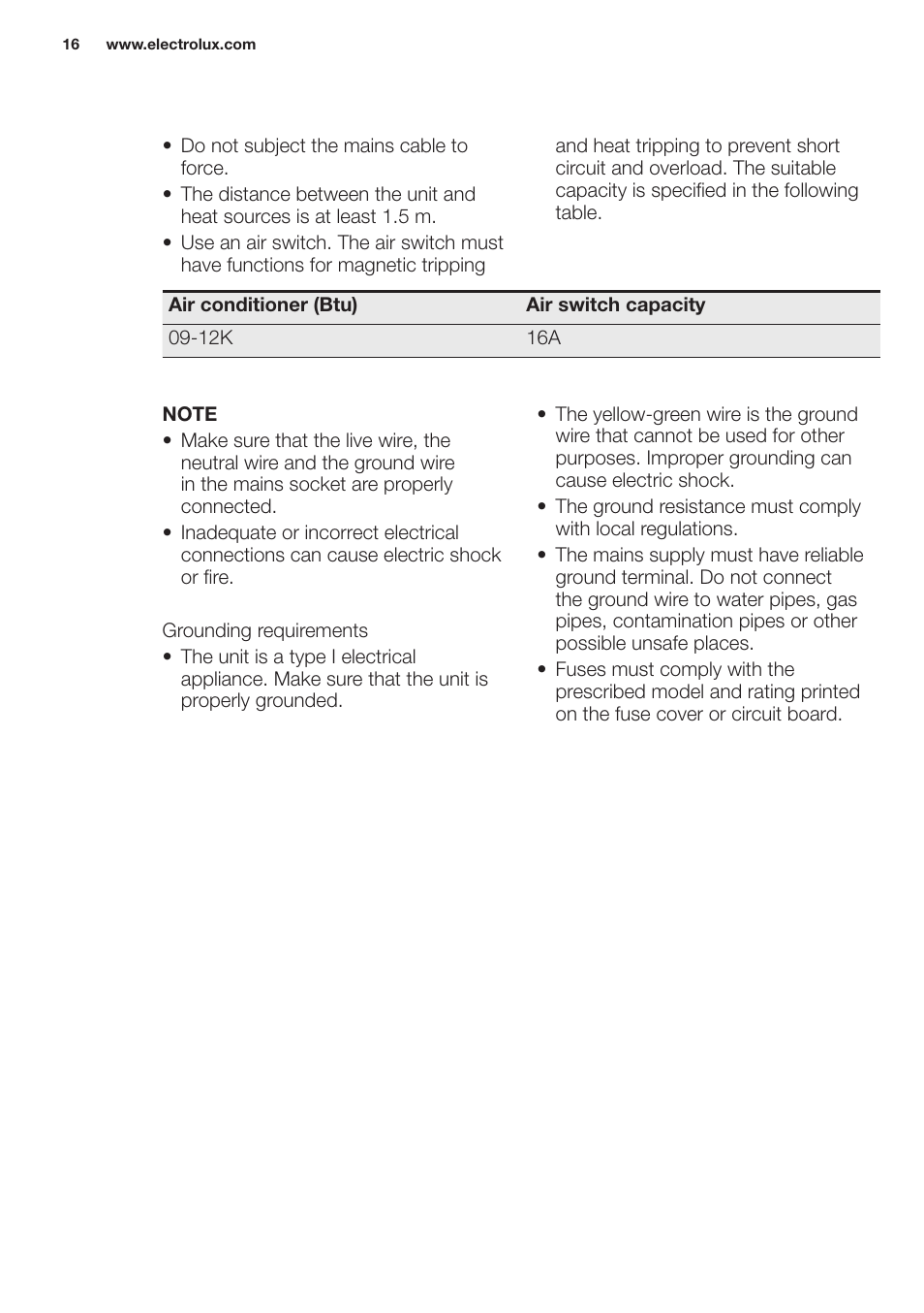 Electrolux EXH12HL1WE User Manual | Page 16 / 112