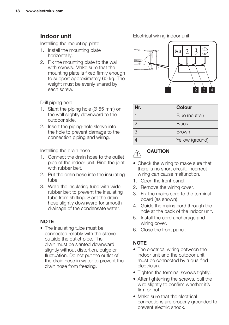 Indoor unit | Electrolux EXH12HL1WE User Manual | Page 18 / 112