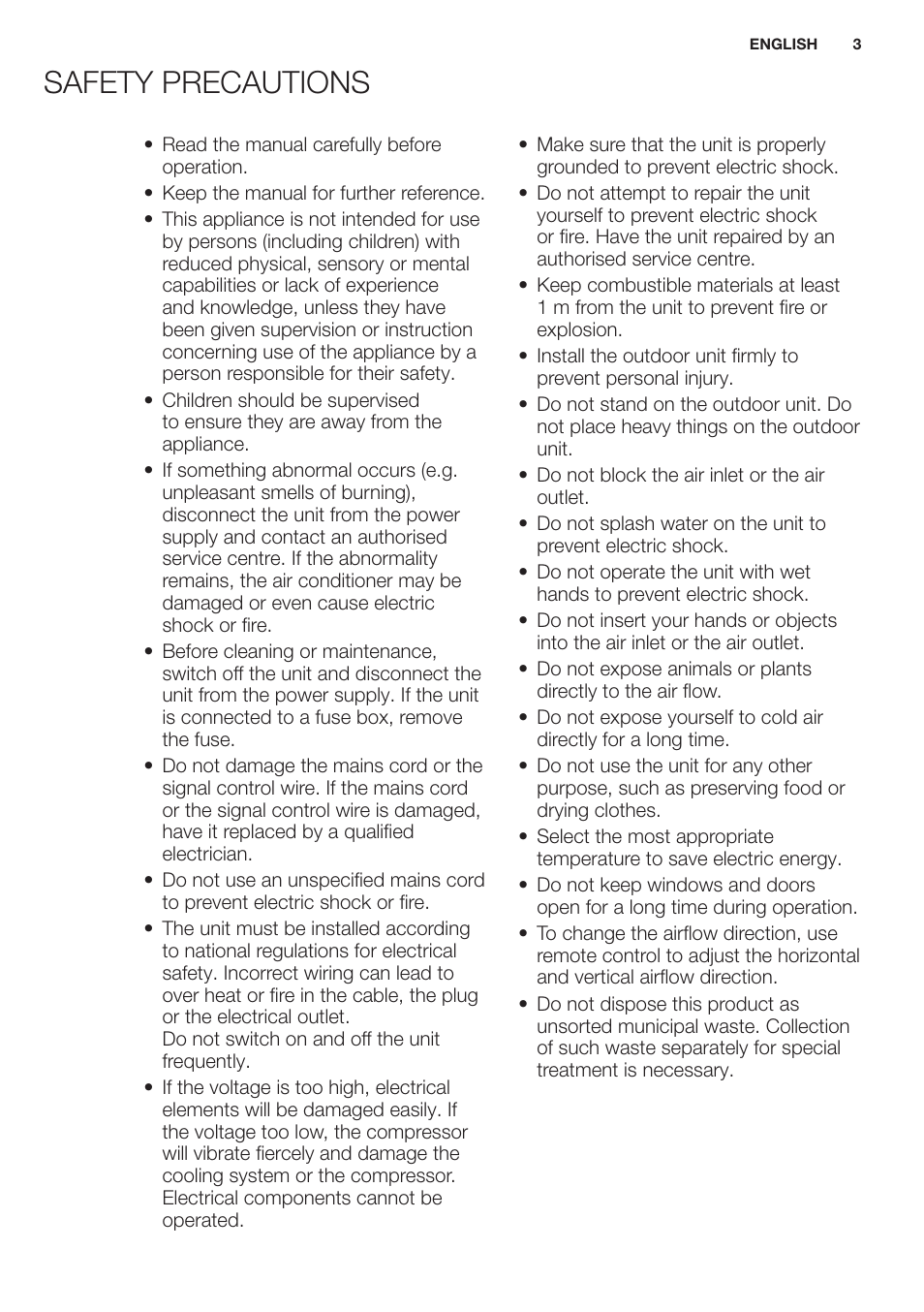 Safety precautions | Electrolux EXH12HL1WE User Manual | Page 3 / 112