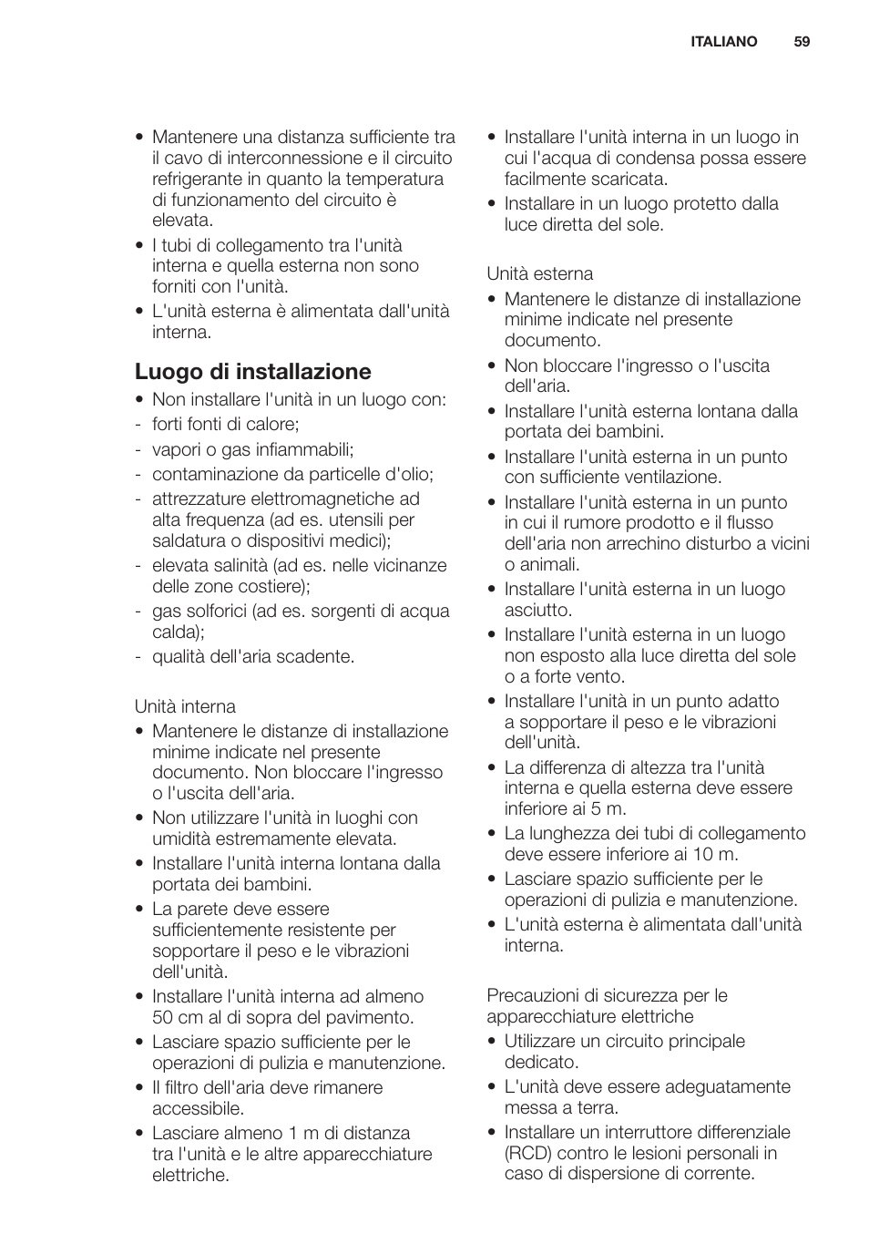 Luogo di installazione | Electrolux EXH12HL1WE User Manual | Page 59 / 112