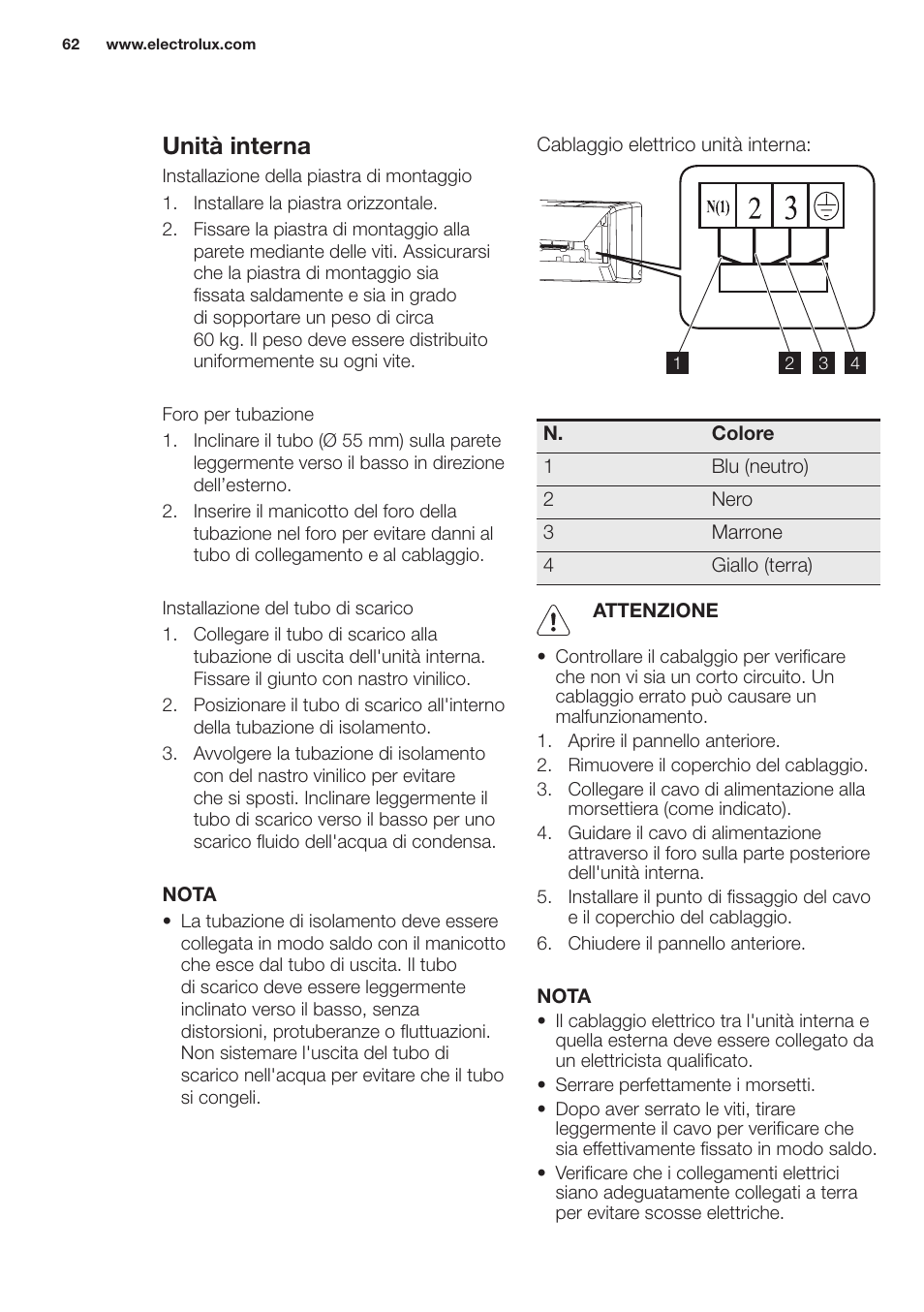 Unità interna | Electrolux EXH12HL1WE User Manual | Page 62 / 112