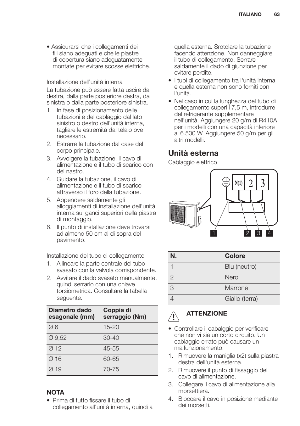 Unità esterna | Electrolux EXH12HL1WE User Manual | Page 63 / 112