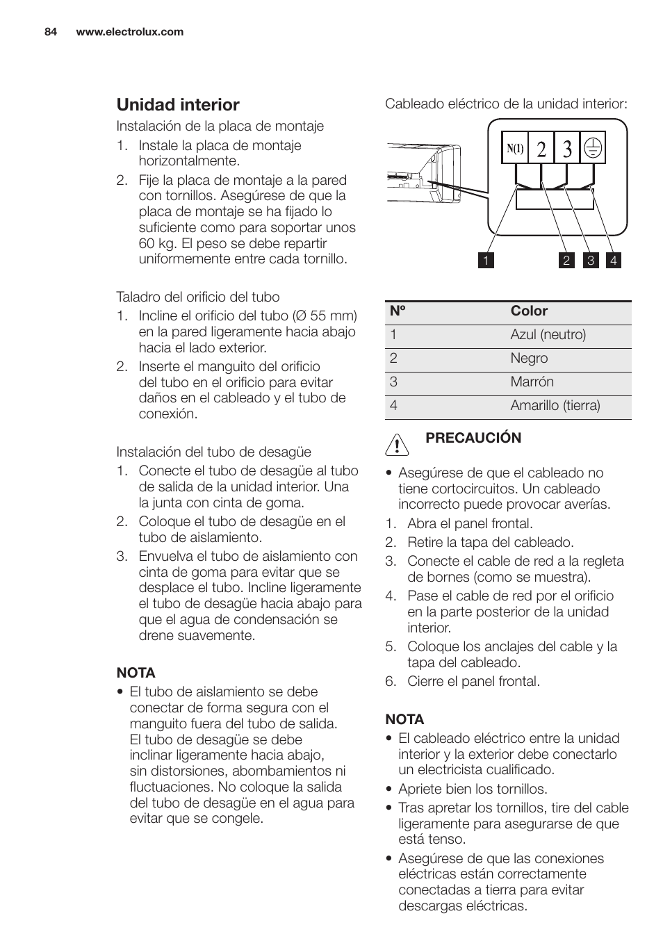 Unidad interior | Electrolux EXH12HL1WE User Manual | Page 84 / 112