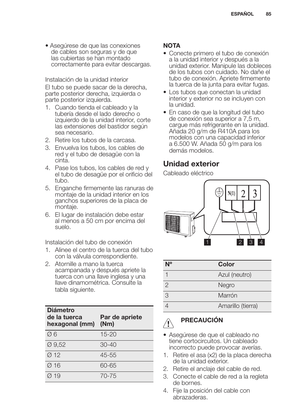 Unidad exterior | Electrolux EXH12HL1WE User Manual | Page 85 / 112