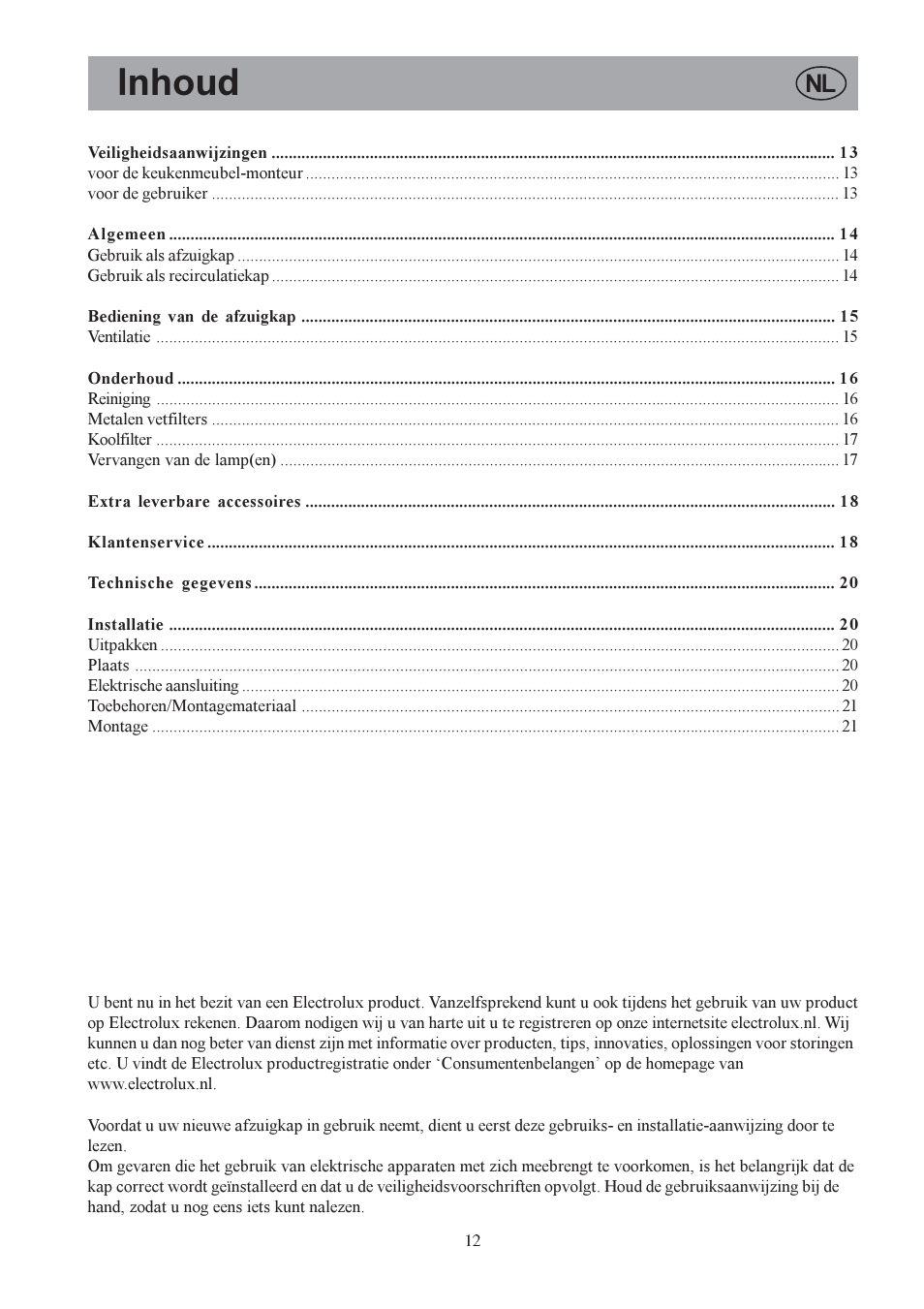 Inhoud | Electrolux EFP6440X User Manual | Page 12 / 68