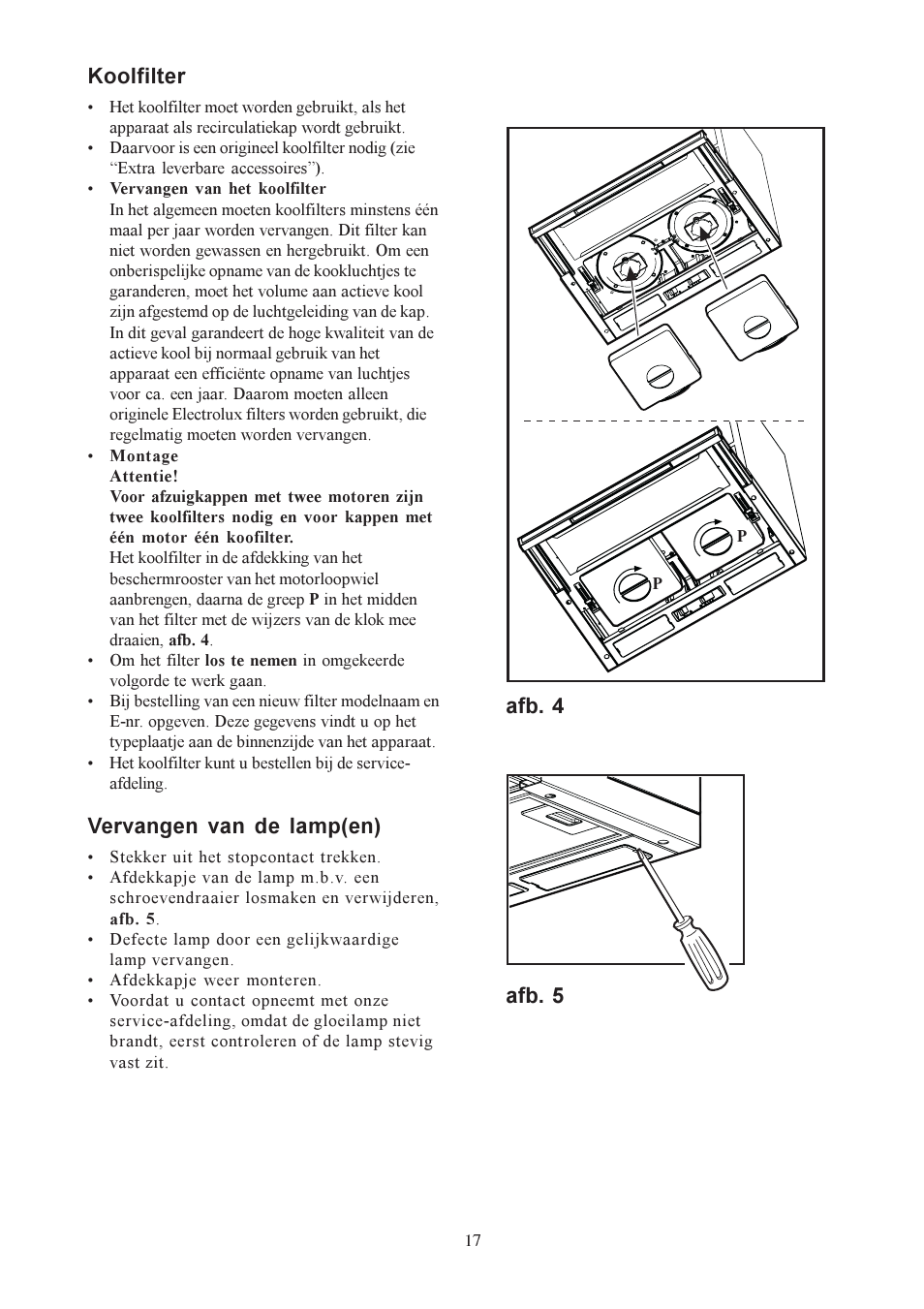 Koolfilter, Vervangen van de lamp(en), Afb. 4 afb. 5 | Electrolux EFP6440X User Manual | Page 17 / 68