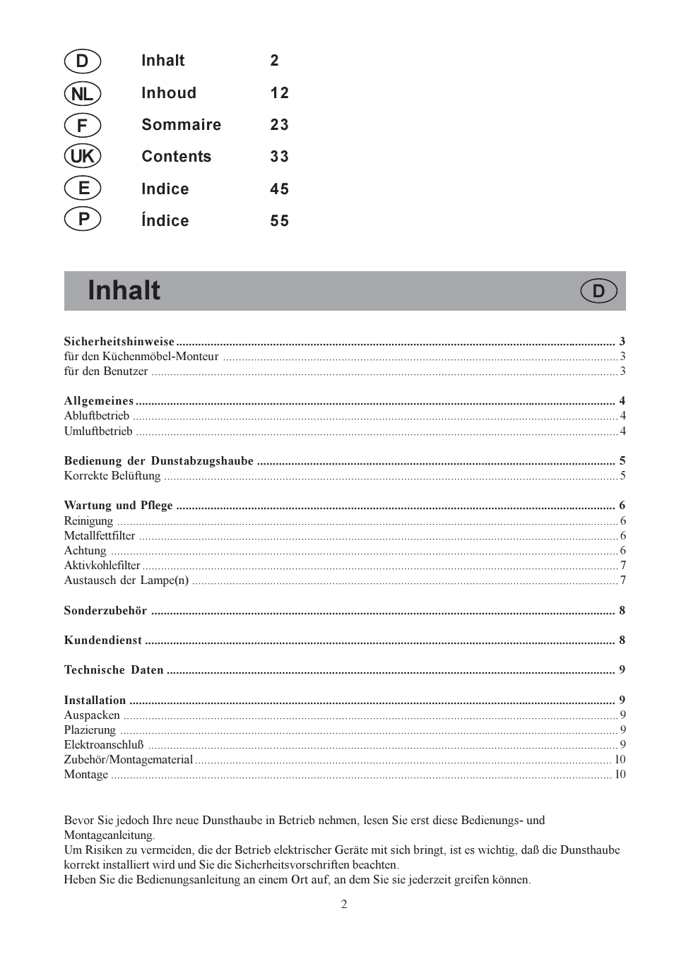 Inhalt, Dnl uk f | Electrolux EFP6440X User Manual | Page 2 / 68
