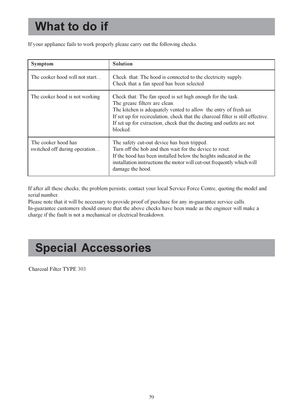 What to do if, Special accessories | Electrolux EFP6440X User Manual | Page 39 / 68