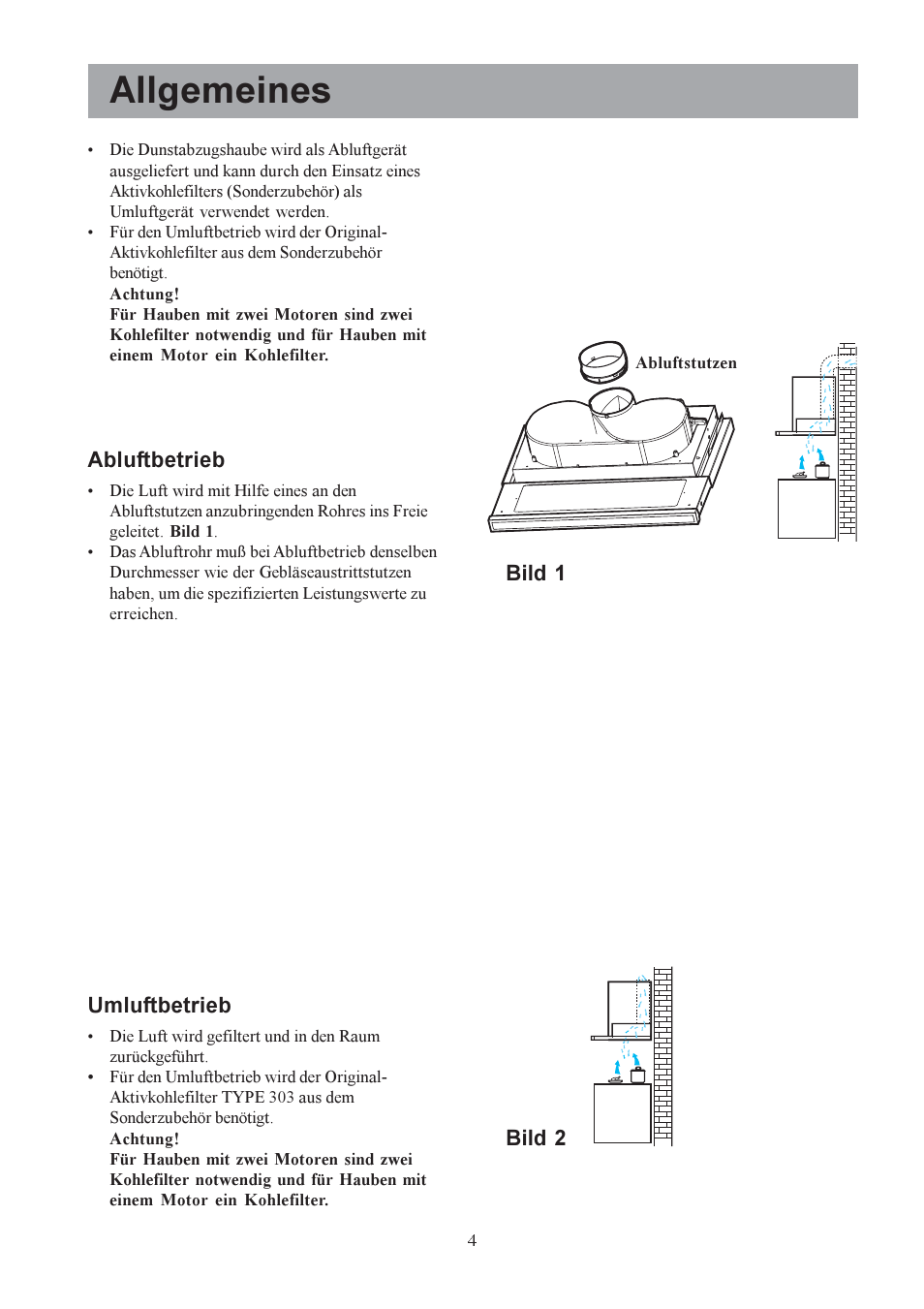 Allgemeines, Abluftbetrieb, Umluftbetrieb | Bild 1, Bild 2 | Electrolux EFP6440X User Manual | Page 4 / 68