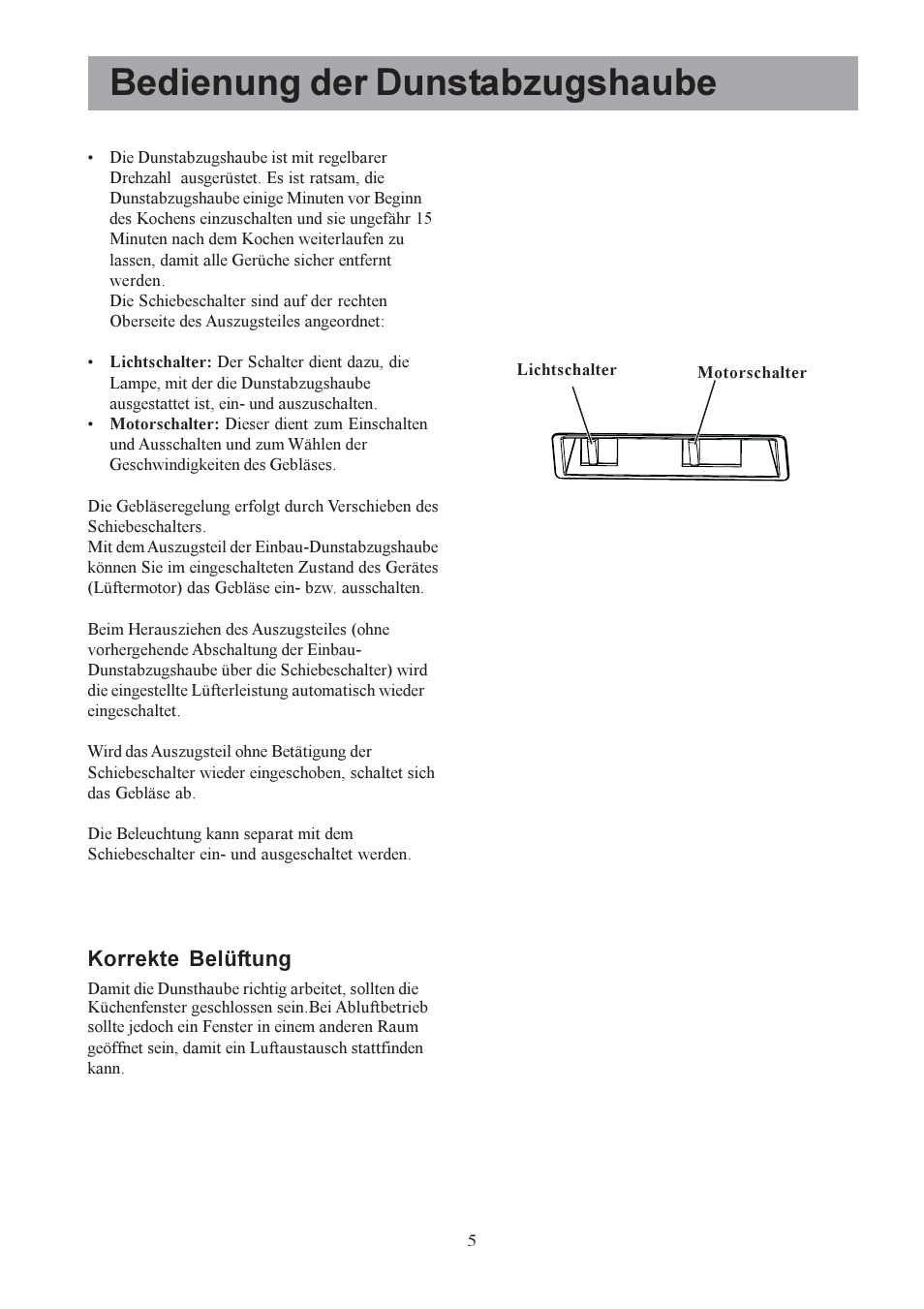 Bedienung der dunstabzugshaube, Korrekte belüftung | Electrolux EFP6440X User Manual | Page 5 / 68