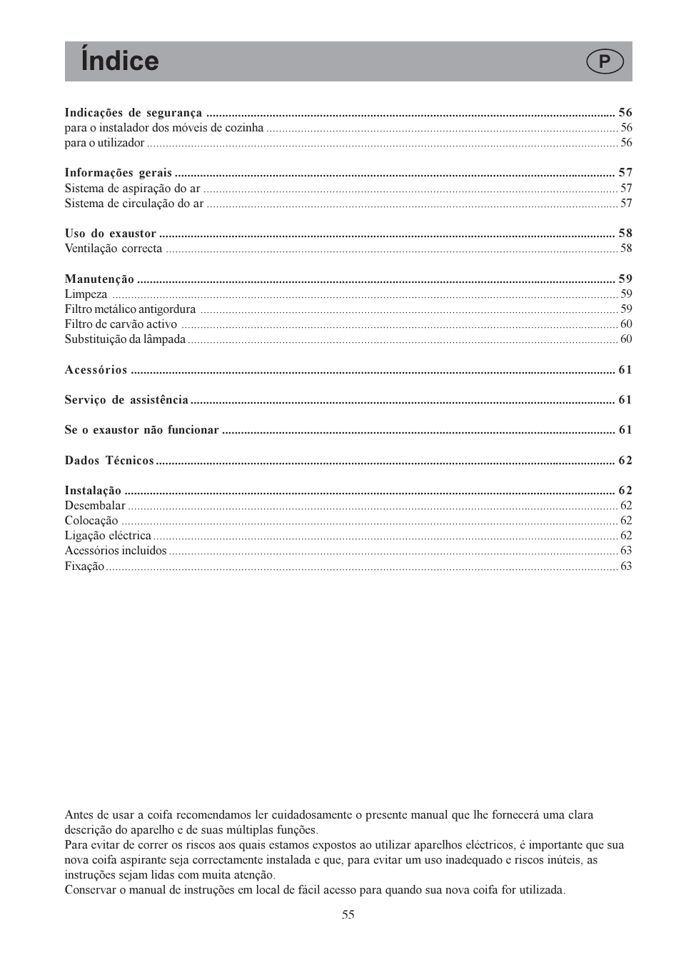 Índice | Electrolux EFP6440X User Manual | Page 55 / 68