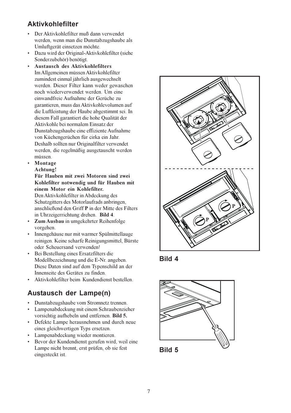 Aktivkohlefilter, Austausch der lampe(n), Bild 4 bild 5 | Electrolux EFP6440X User Manual | Page 7 / 68