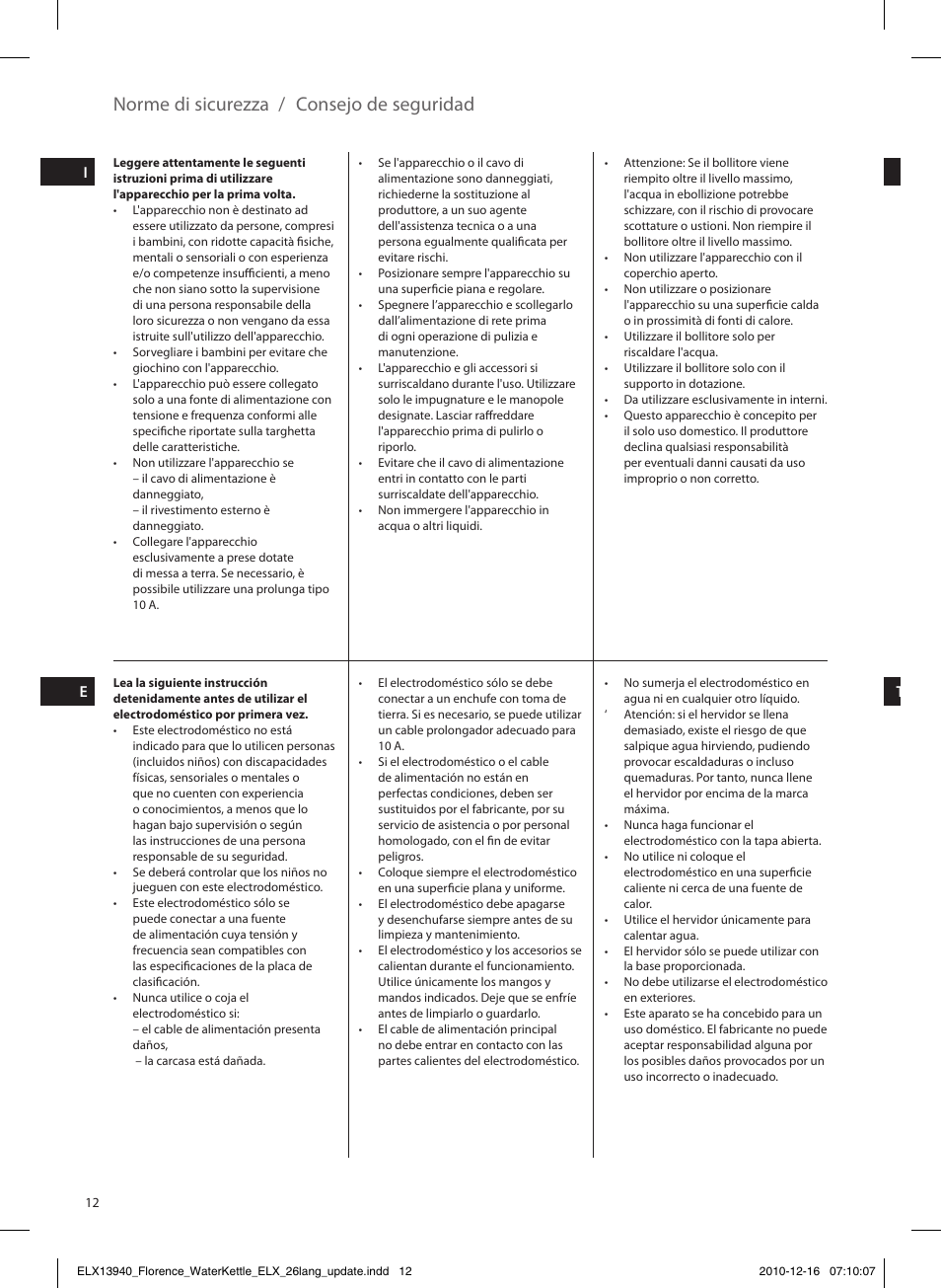Norme di sicurezza / consejo de seguridad | Electrolux EEWA5200 User Manual | Page 12 / 60