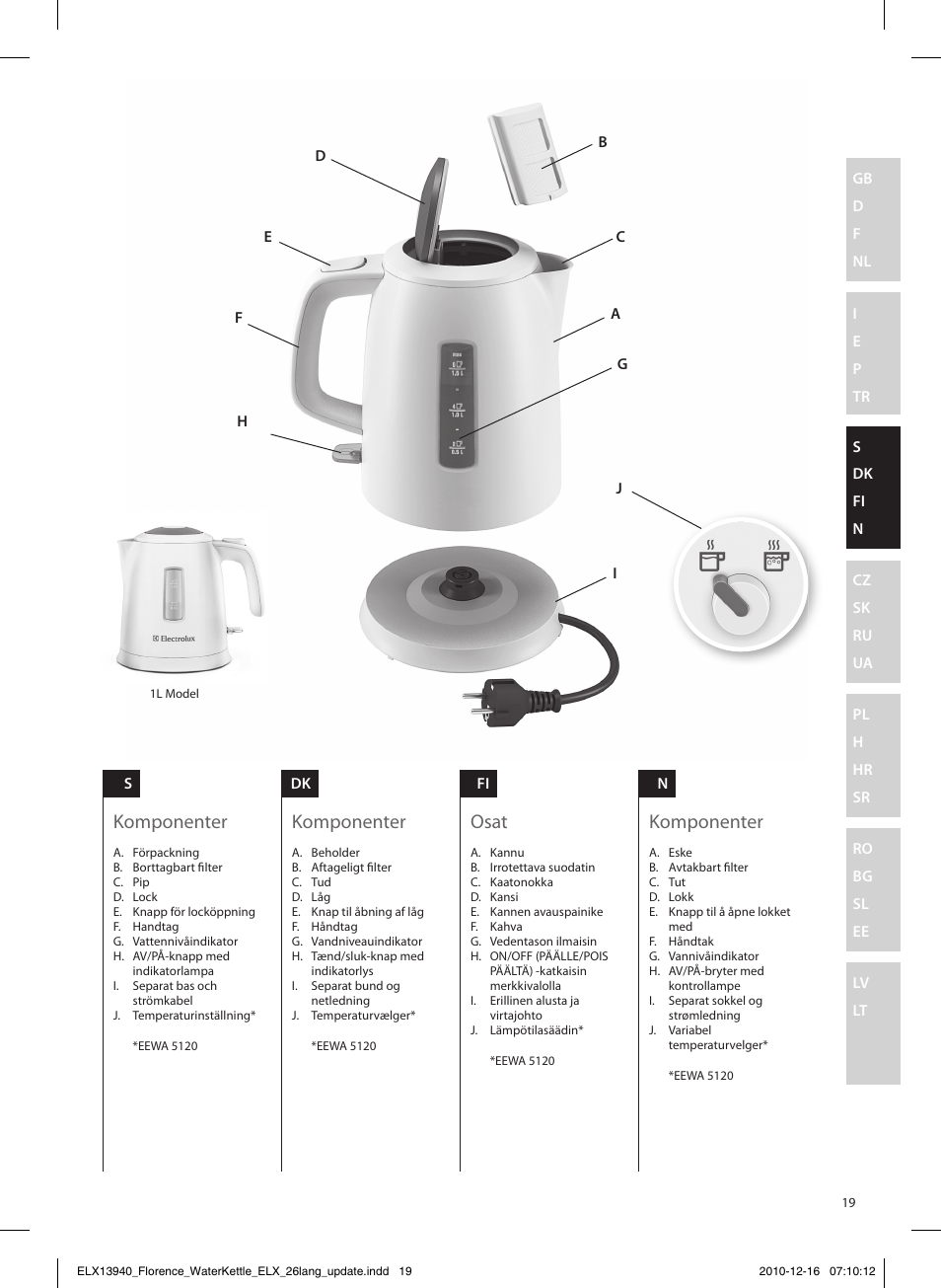 Komponenter, Osat | Electrolux EEWA5200 User Manual | Page 19 / 60