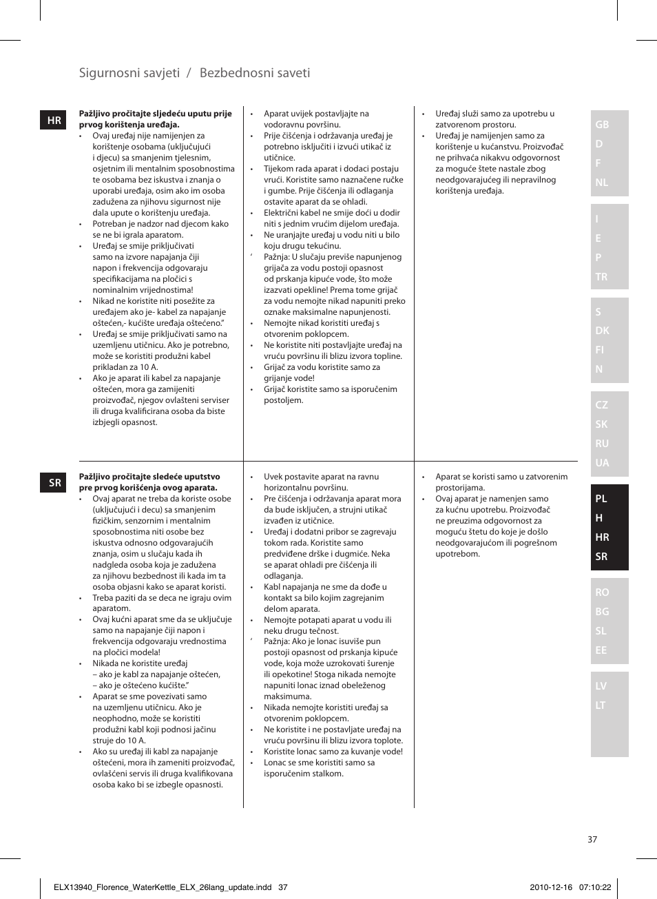 Sigurnosni savjeti / bezbednosni saveti | Electrolux EEWA5200 User Manual | Page 37 / 60