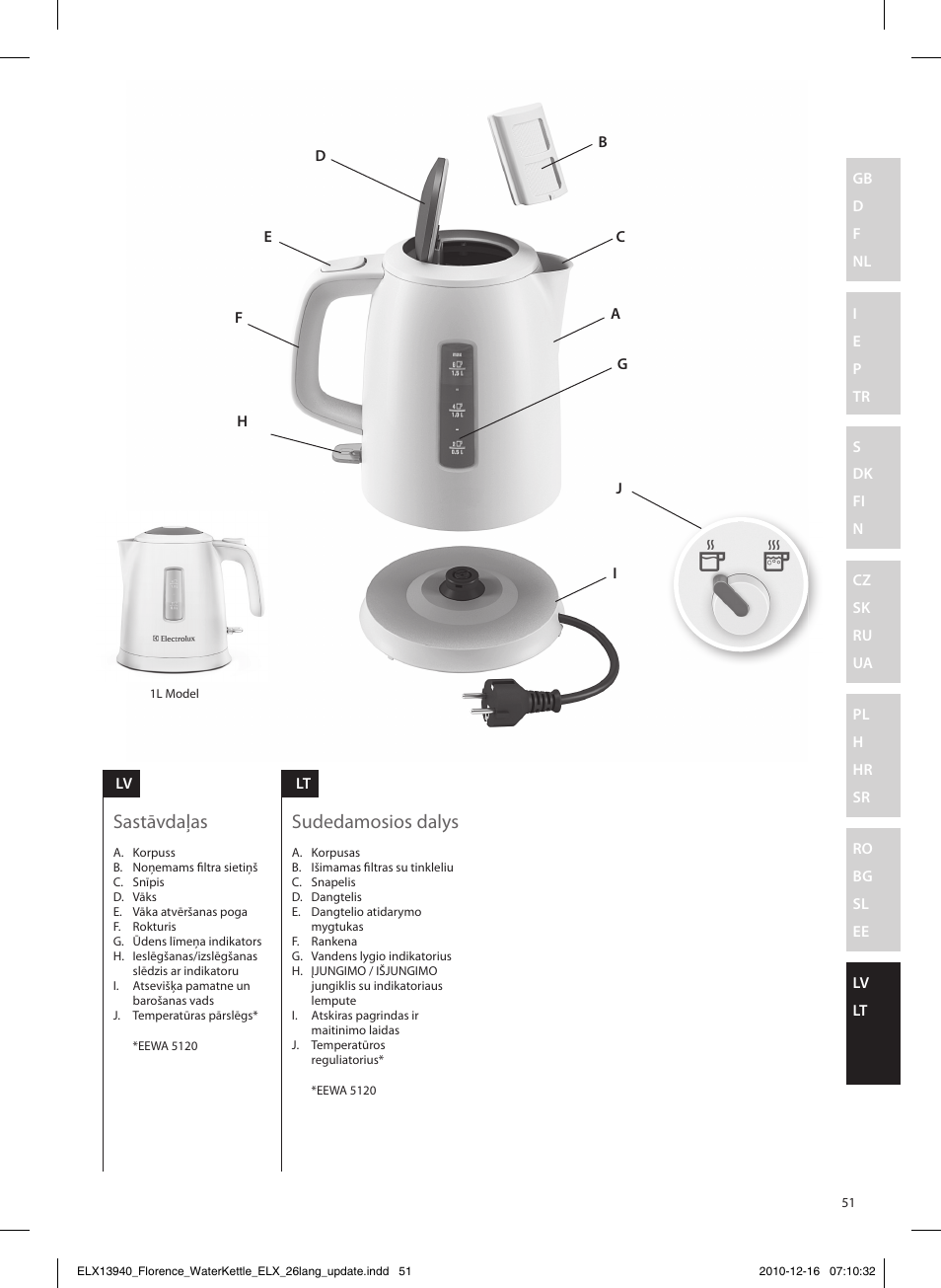 Sastāvdaļas, Sudedamosios dalys | Electrolux EEWA5200 User Manual | Page 51 / 60