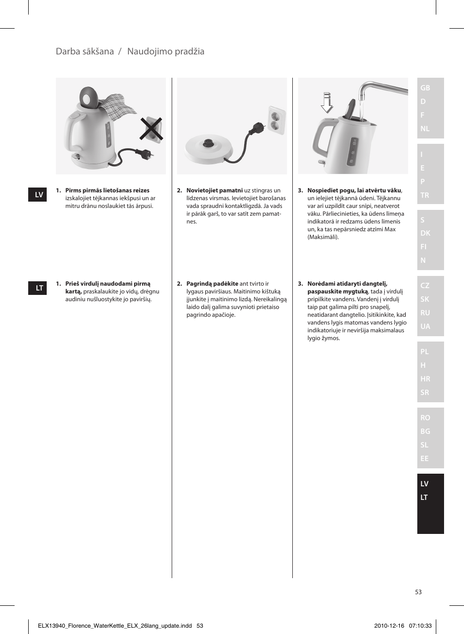 Darba sākšana / naudojimo pradžia | Electrolux EEWA5200 User Manual | Page 53 / 60