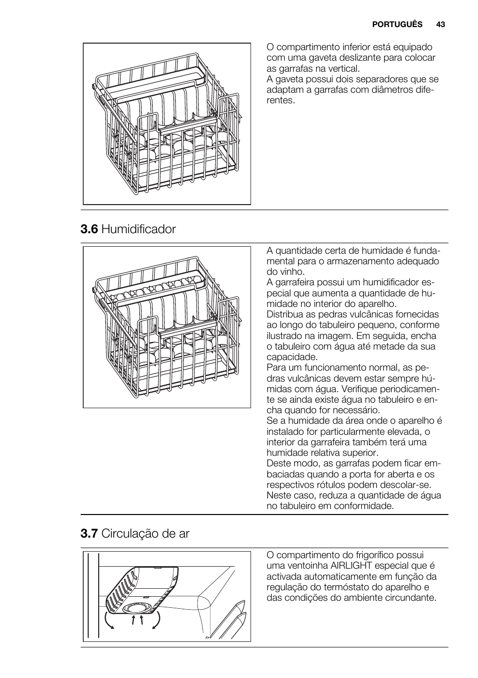 6 humidificador, 7 circulação de ar | Electrolux ERW3313AOX User Manual | Page 43 / 72