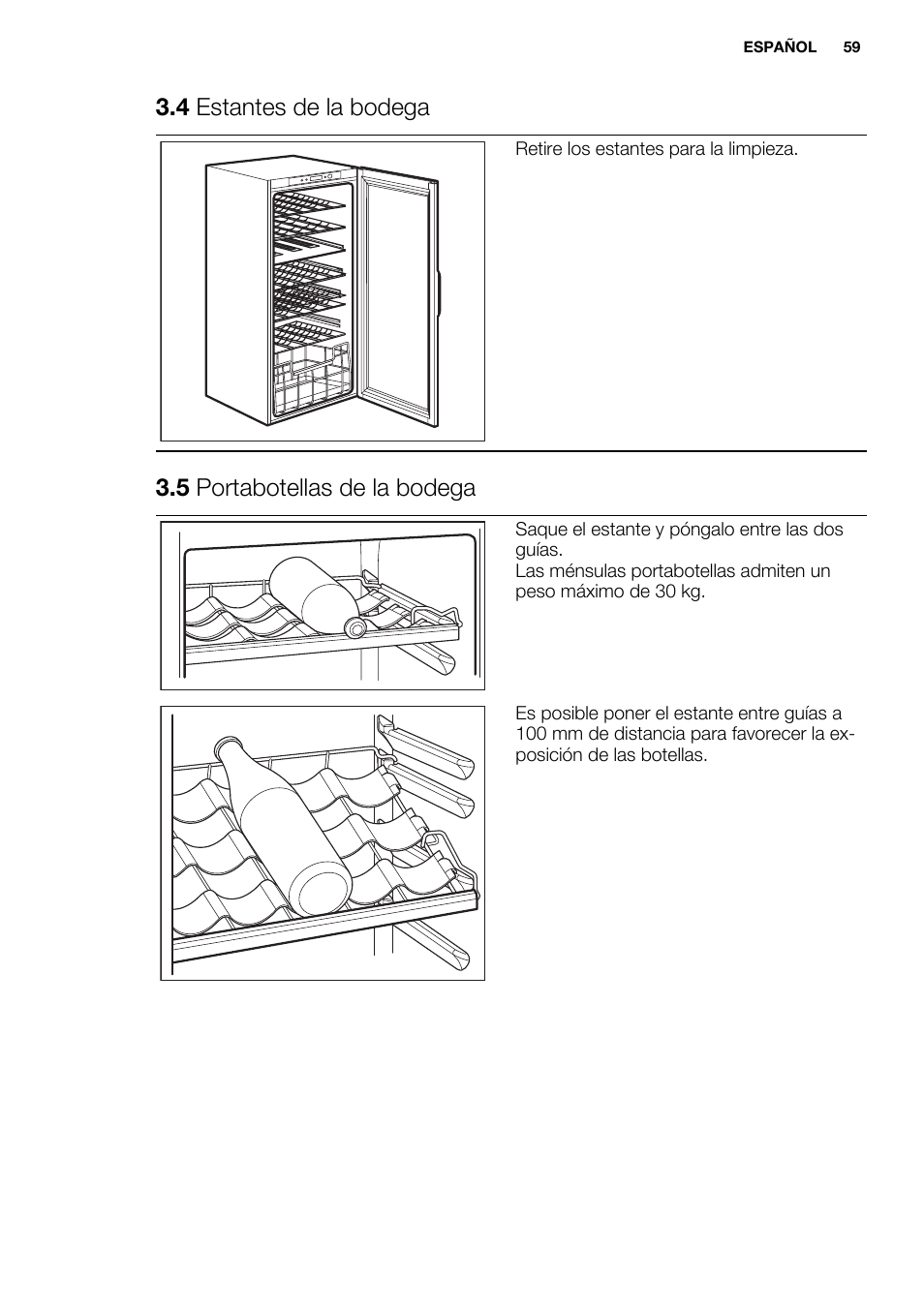 4 estantes de la bodega, 5 portabotellas de la bodega | Electrolux ERW3313AOX User Manual | Page 59 / 72