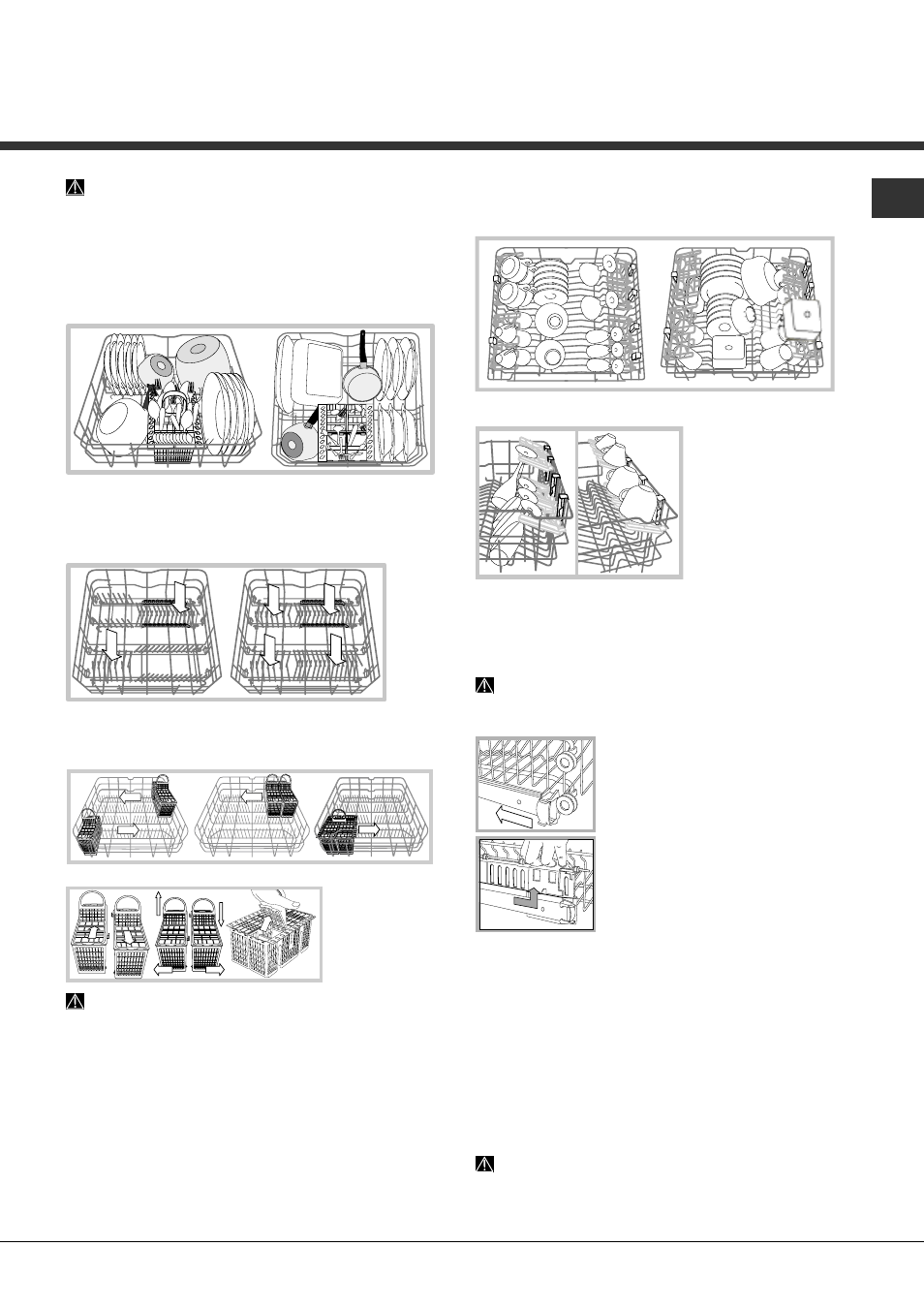 Loading the racks, Lower rack and cutlery basket, Upper rack | Hotpoint Ariston LFS 216 IX FR User Manual | Page 17 / 84