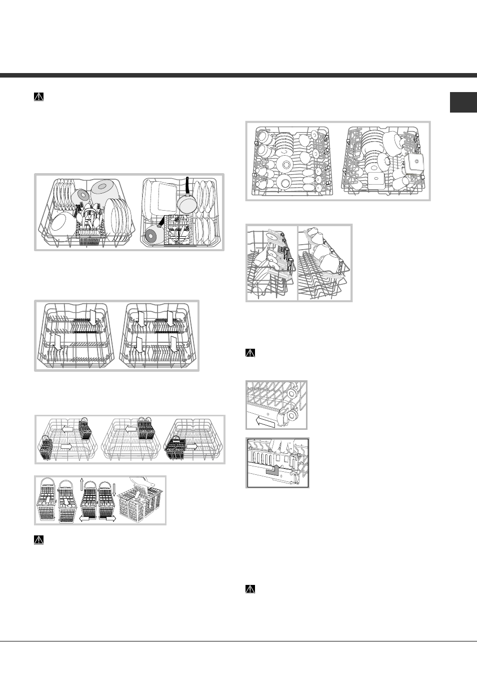 Caricare i cestelli, Cesto inferiore e cestino posate, Cesto superiore | Hotpoint Ariston LFS 216 IX FR User Manual | Page 5 / 84