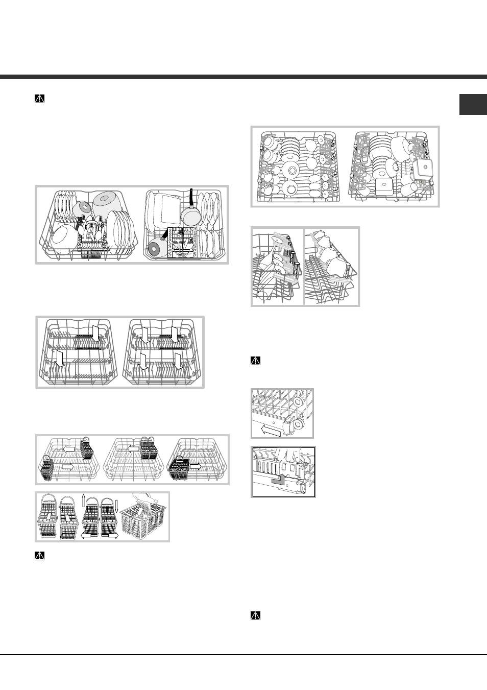 Carregar os cestos, Cesto inferior e cesto dos talheres, Cesto superior | Hotpoint Ariston LFS 216 IX FR User Manual | Page 77 / 84