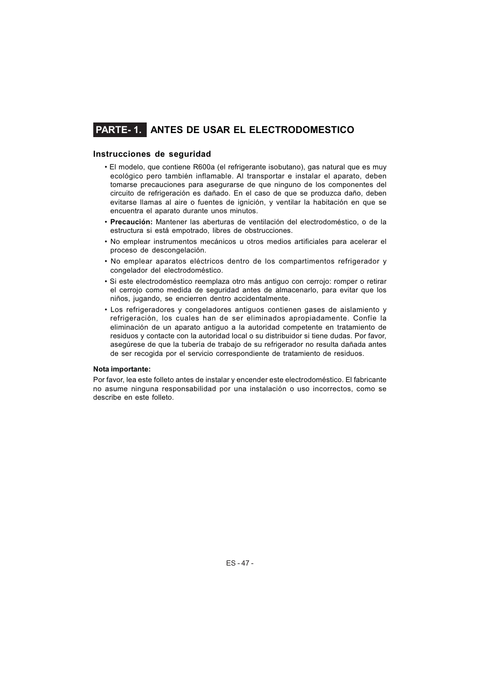 Parte- 1. antes de usar el electrodomestico | Electrolux EJF4440AOW User Manual | Page 49 / 136