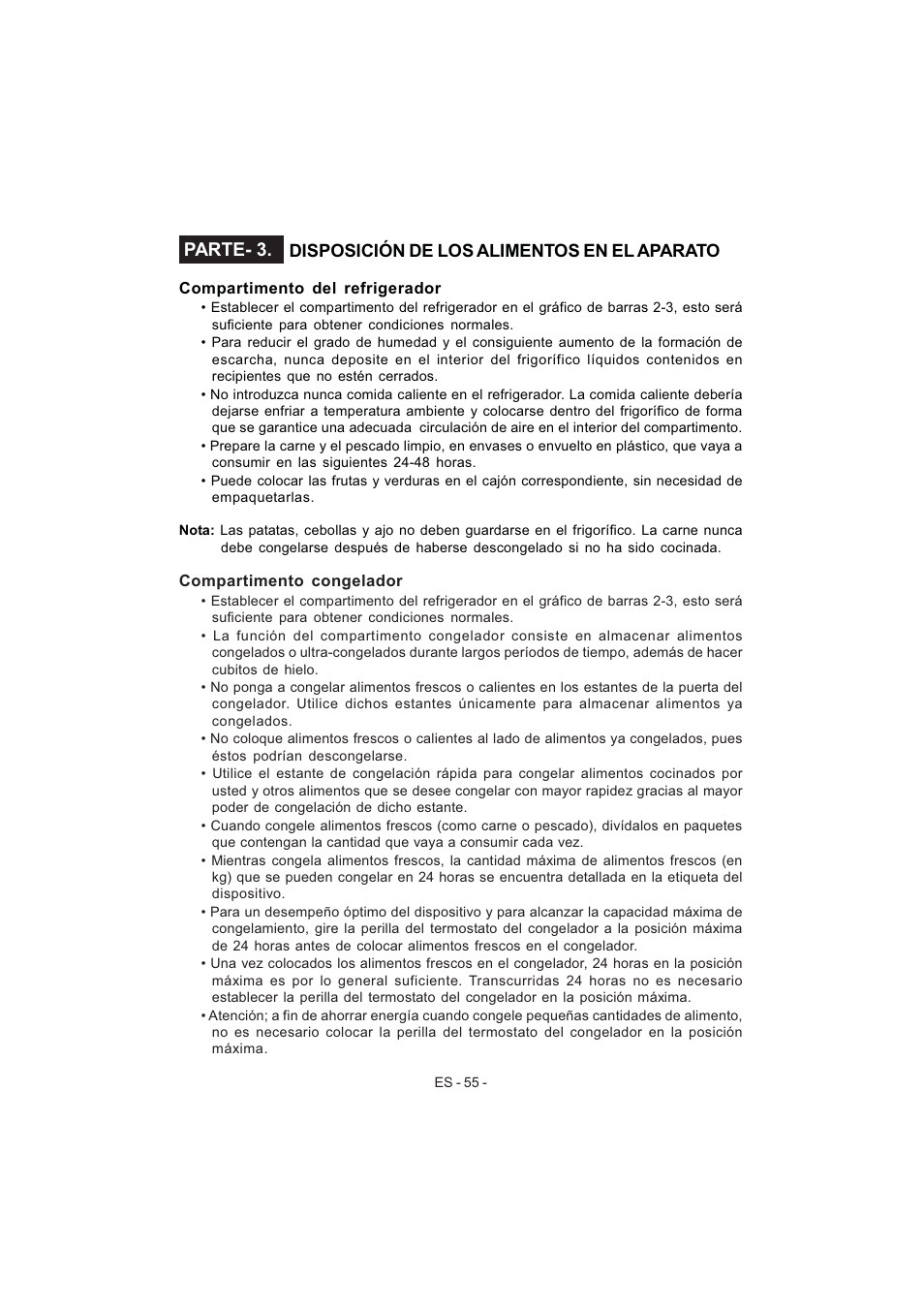 Parte- 3, Disposición de los alimentos en el aparato | Electrolux EJF4440AOW User Manual | Page 57 / 136