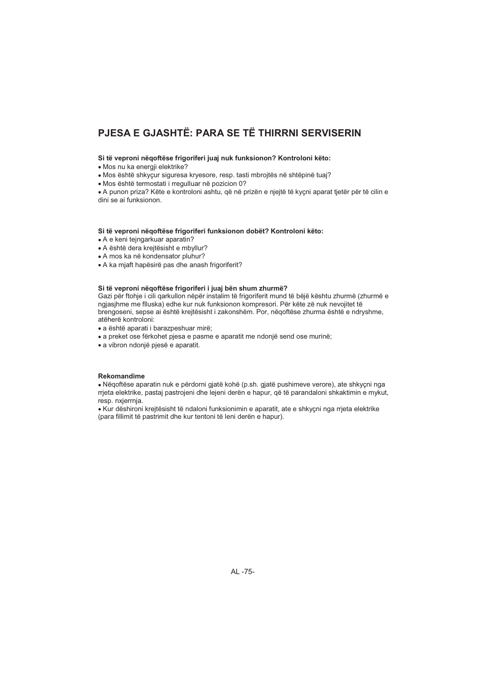 Pjesa e gjashtë: para se të thirrni serviserin | Electrolux EJF4440AOW User Manual | Page 77 / 136