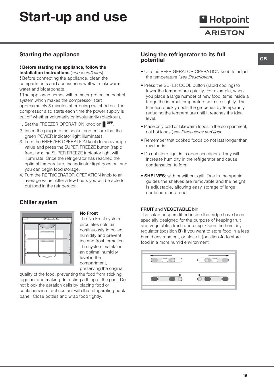 Start-up and use | Hotpoint Ariston 4D AAB/HA User Manual | Page 15 / 60