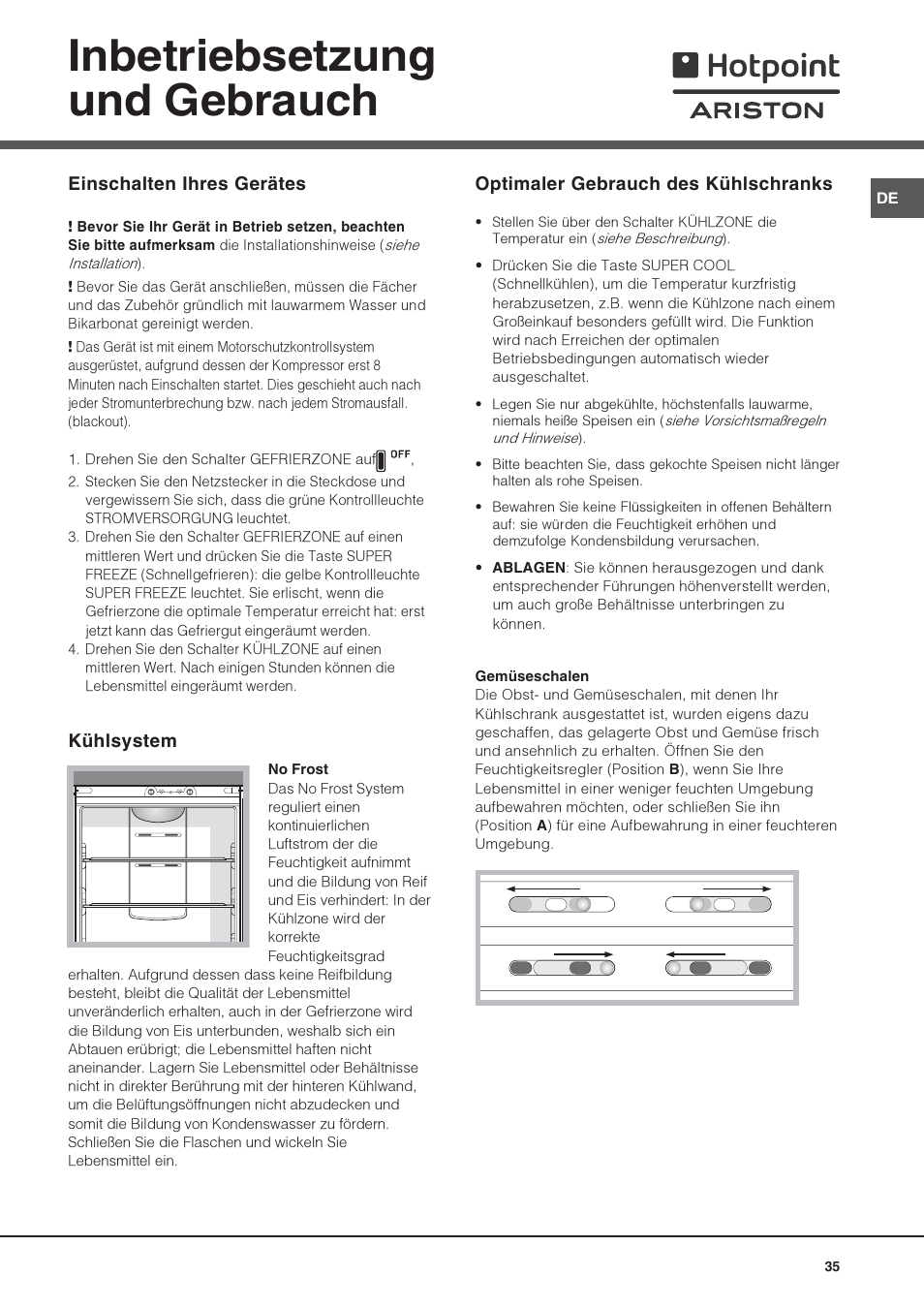 Inbetriebsetzung und gebrauch | Hotpoint Ariston 4D AAB/HA User Manual | Page 35 / 60