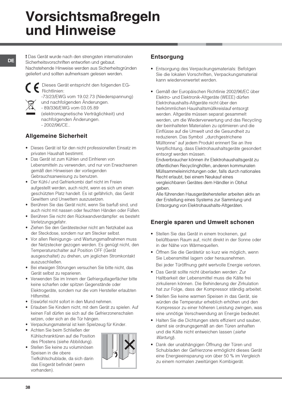 Vorsichtsmaßregeln und hinweise | Hotpoint Ariston 4D AAB/HA User Manual | Page 38 / 60