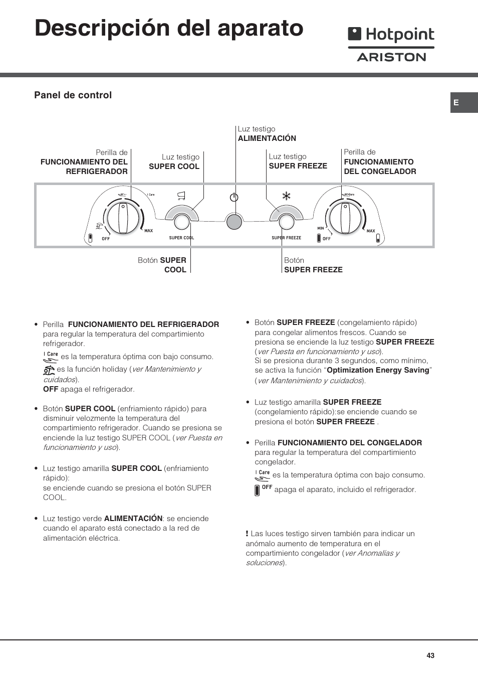 Descripción del aparato | Hotpoint Ariston 4D AAB/HA User Manual | Page 43 / 60