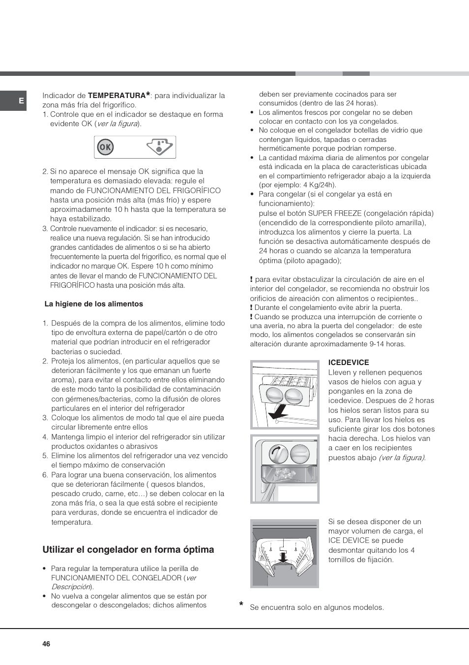 Utilizar el congelador en forma óptima | Hotpoint Ariston 4D AAB/HA User Manual | Page 46 / 60