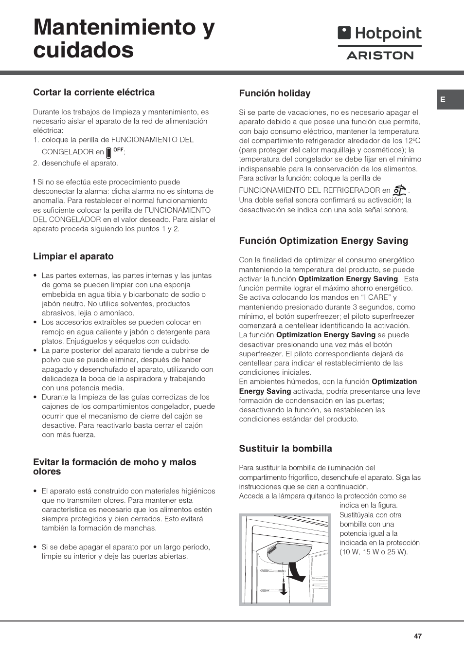 Mantenimiento y cuidados | Hotpoint Ariston 4D AAB/HA User Manual | Page 47 / 60