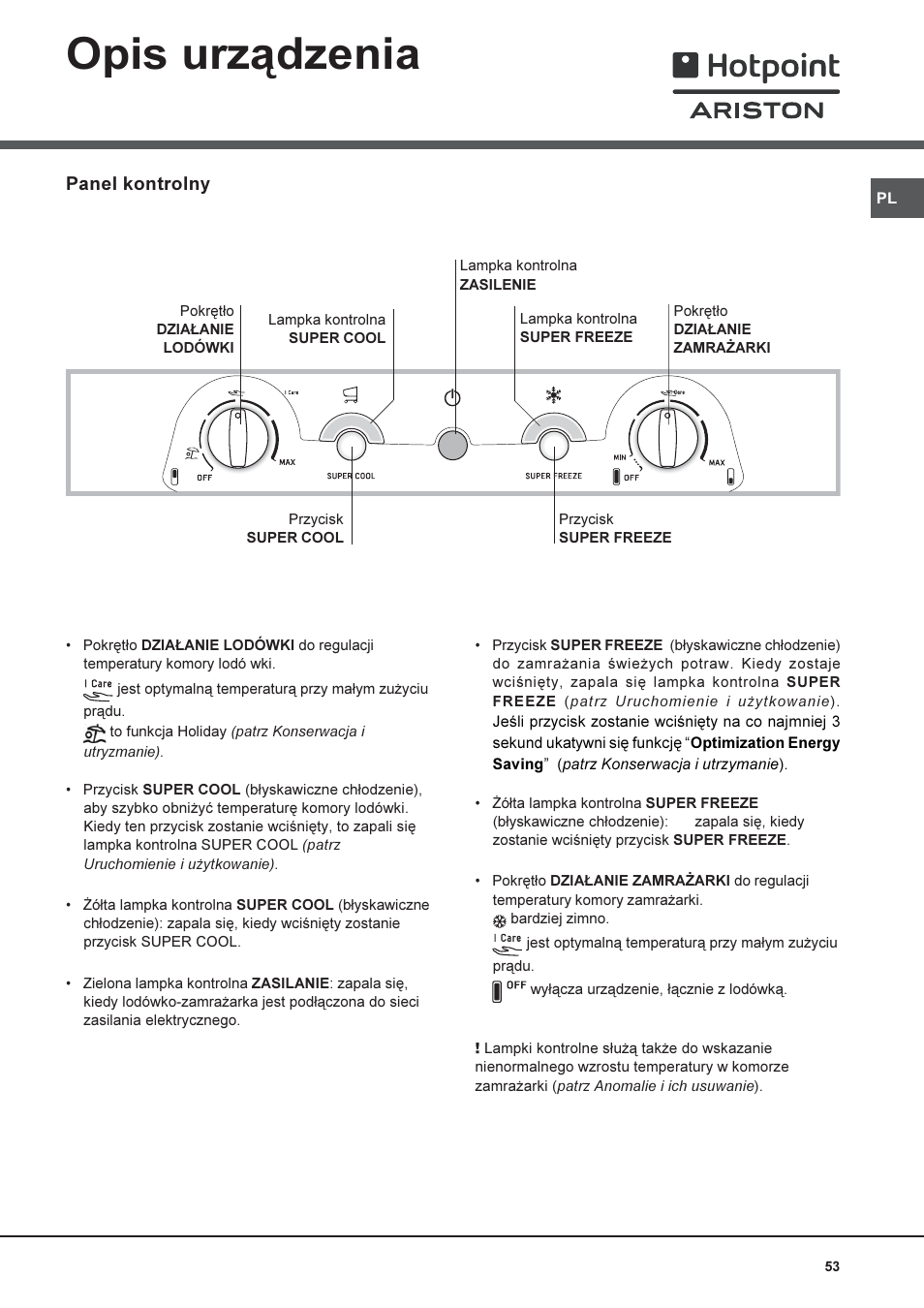 Opis urz¹dzenia | Hotpoint Ariston 4D AAB/HA User Manual | Page 53 / 60