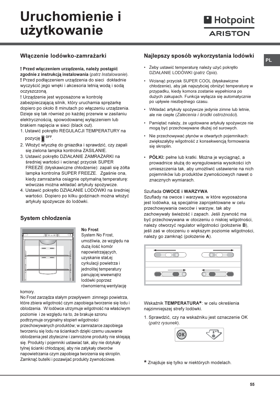 Uruchomienie i u¿ytkowanie | Hotpoint Ariston 4D AAB/HA User Manual | Page 55 / 60